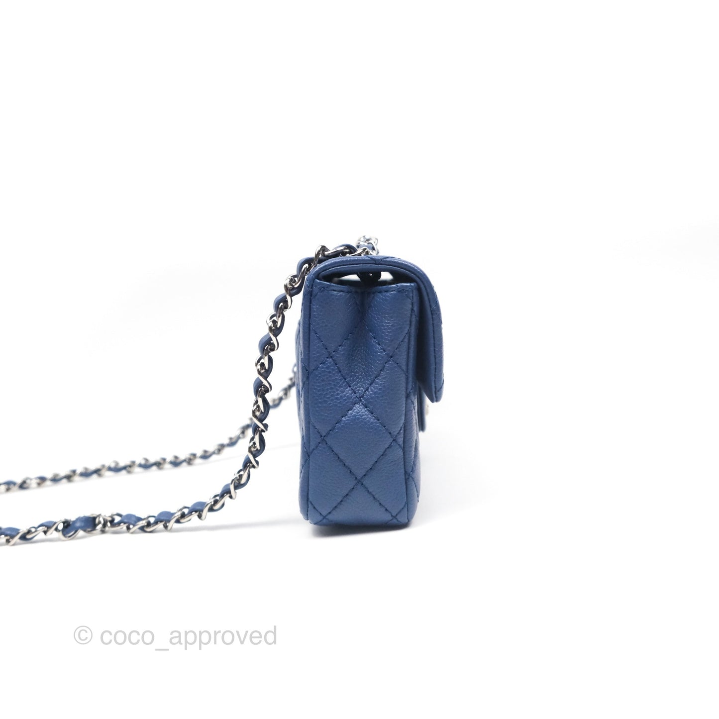 Chanel Quilted East West Flap Bag Blue Caviar Silver Hardware