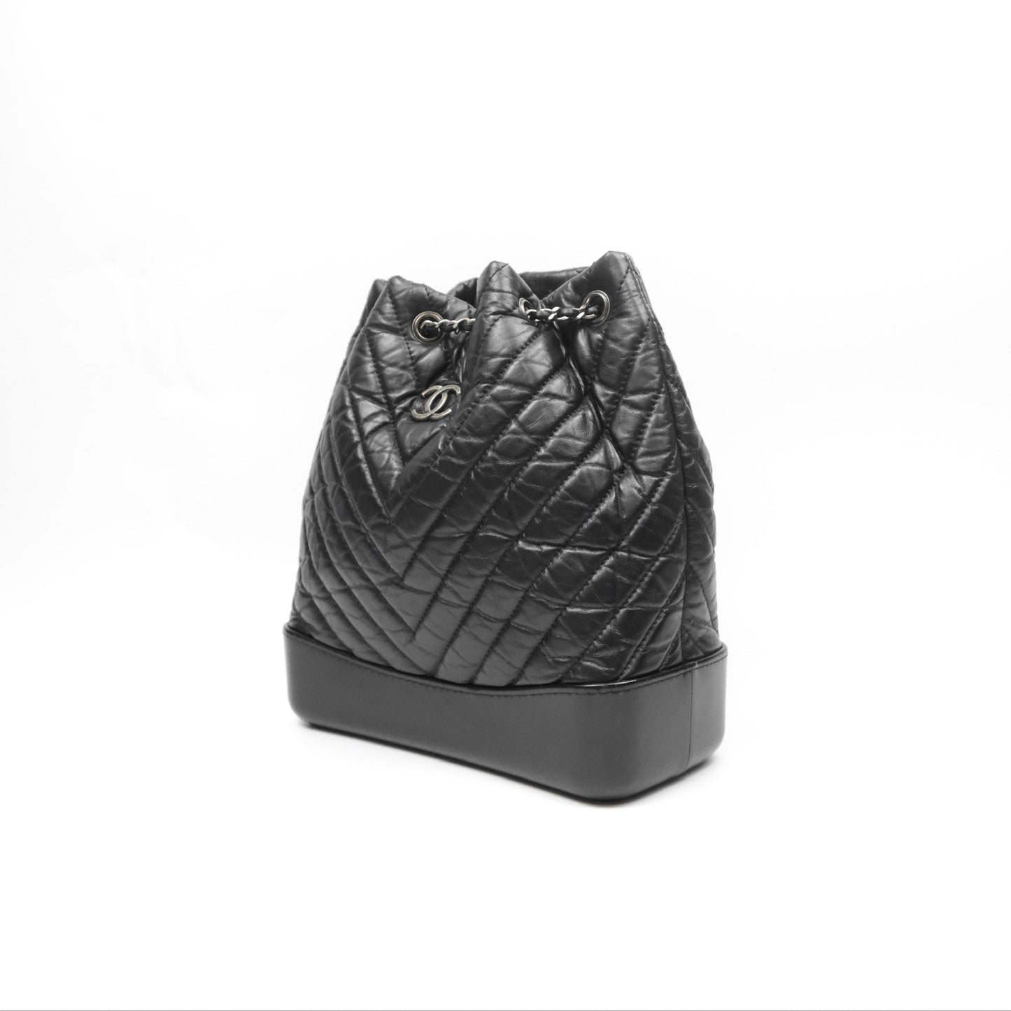 Chanel Medium Chevron Gabrielle Backpack Black Aged Calfskin