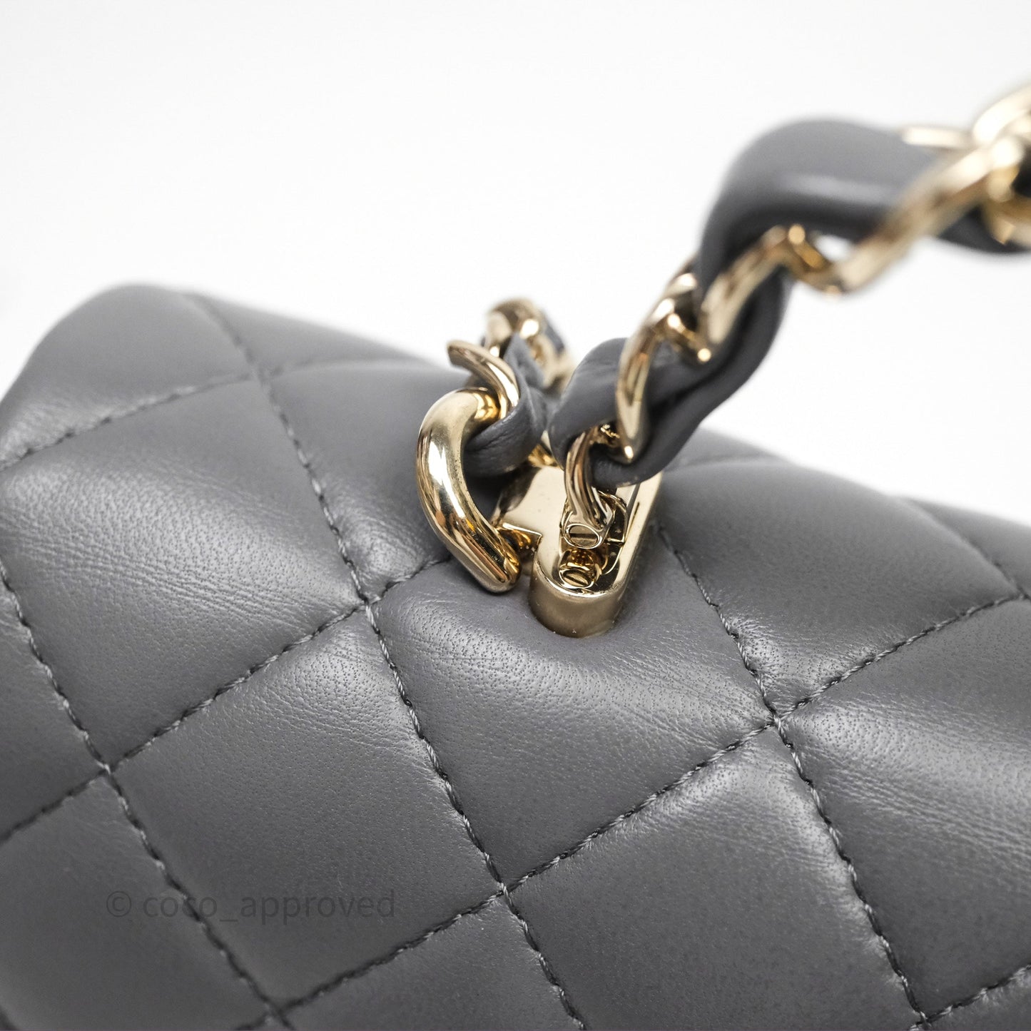 Chanel Chain Top Handle Mini Rectangular Flap Grey Lambskin Gold Hardware