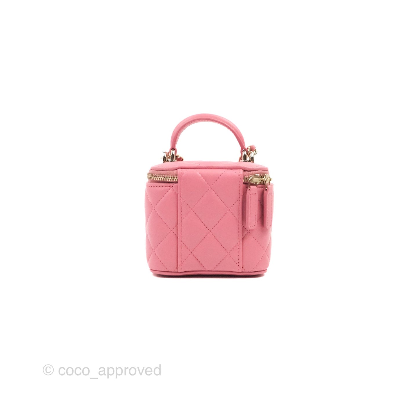 Chanel Mini Top Handle Vanity With Chain Pink Lambskin Gold Hardware