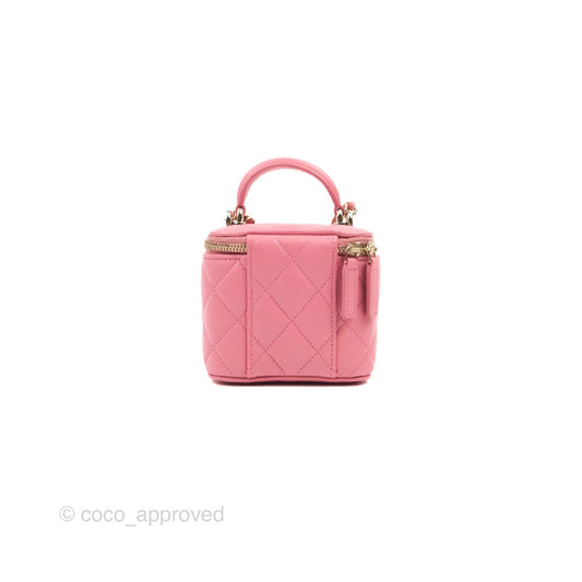 Chanel Mini Top Handle Vanity With Chain Pink Lambskin Gold Hardware