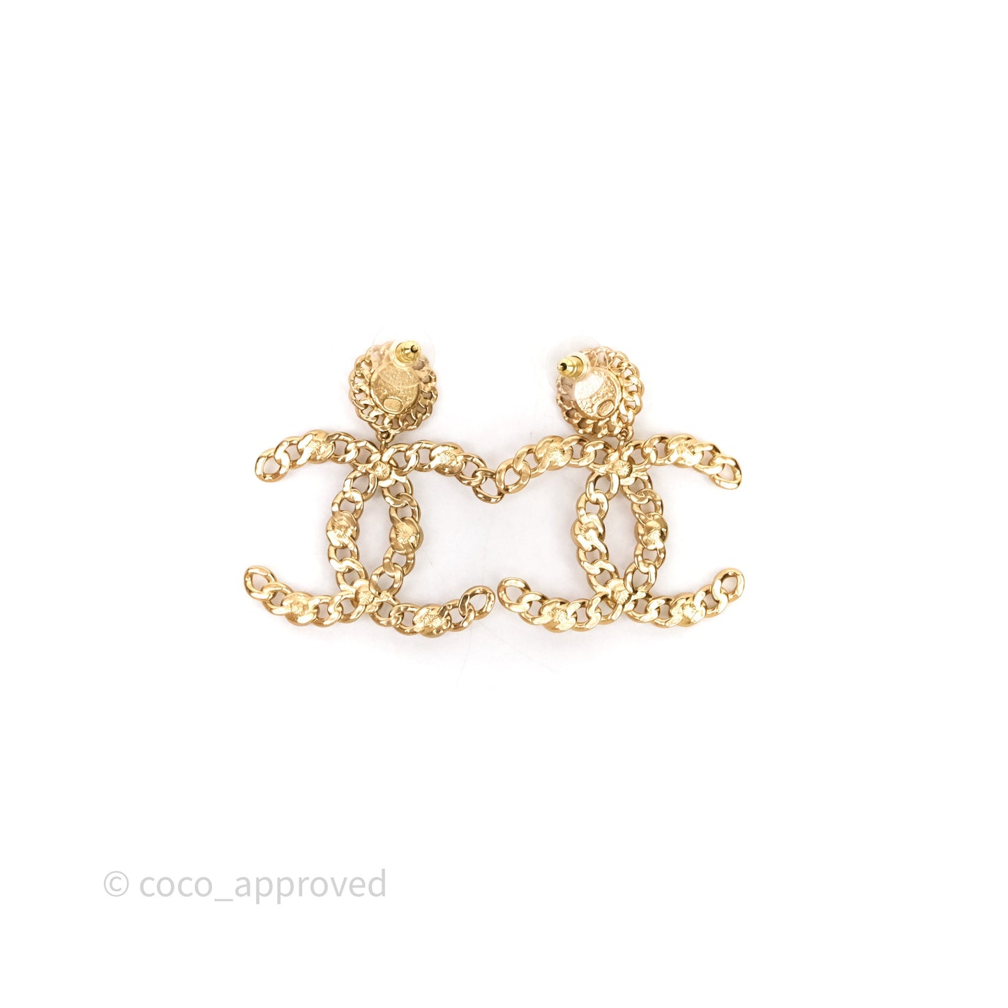 Chanel CC Drop Pearl Crystal Earrings Gold Tone 21P