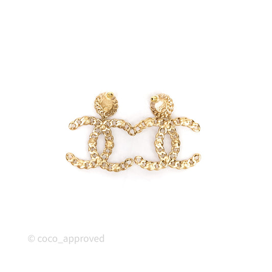 Chanel CC Drop Pearl Crystal Earrings Gold Tone 21P