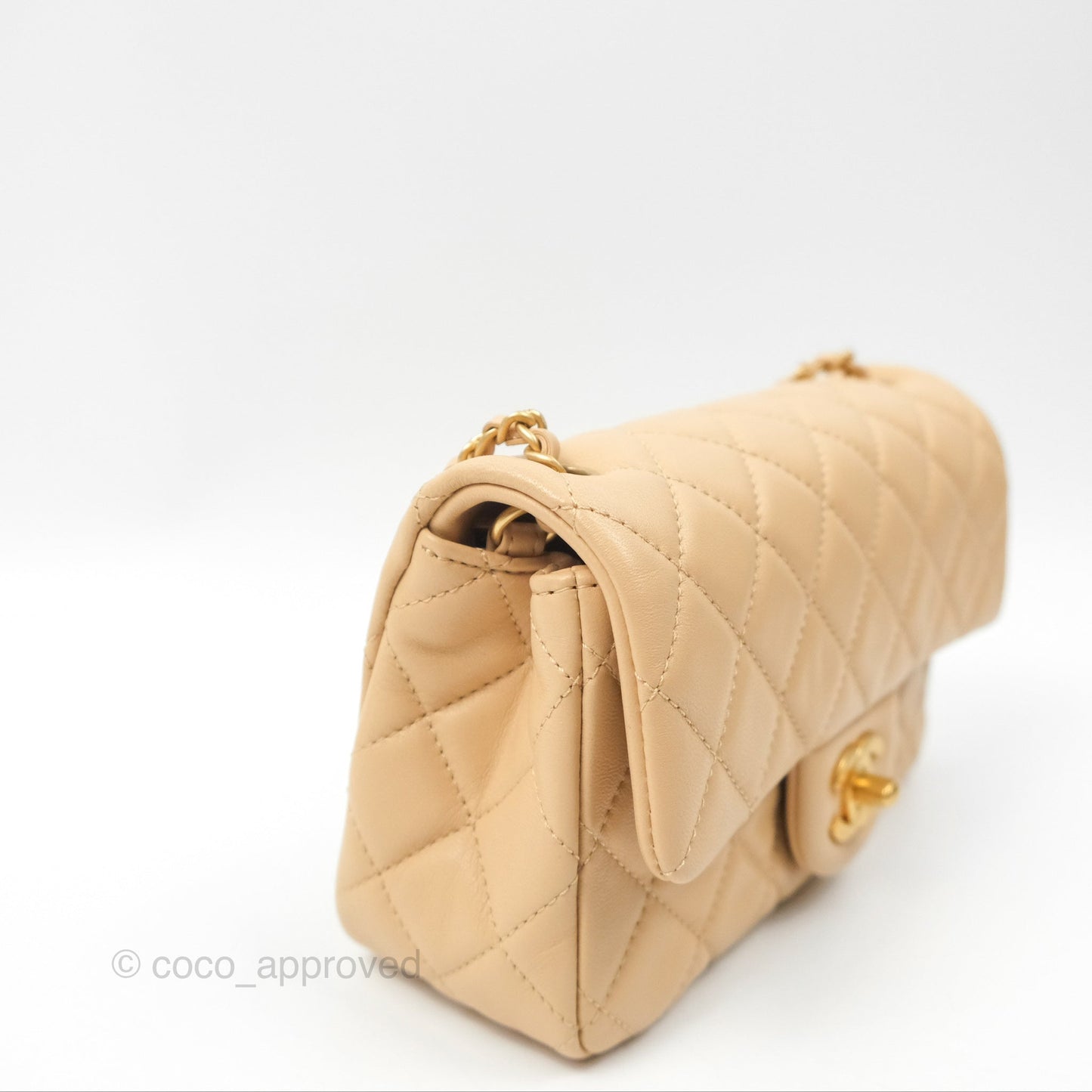 Chanel Mini Rectangular Pearl Crush Beige Lambskin Aged Gold Hardware