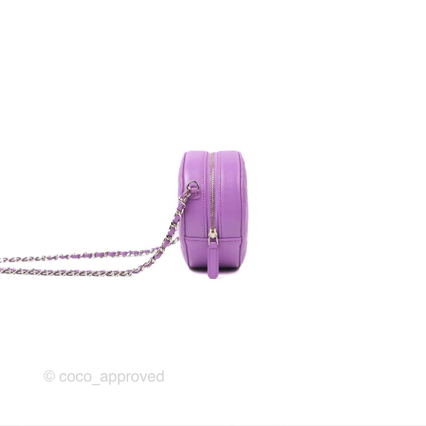 Chanel Round Circle Bag Purple Lambskin Silver Hardware