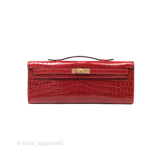 Hermes Kelly Cut Rouge H Shiny Niloticus Crocodile Gold Hardware