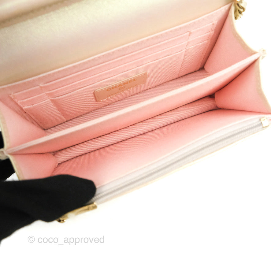Chanel Quilted Mini Wallet on Chain WOC Iridescent Ivory Gold Hardware 20B