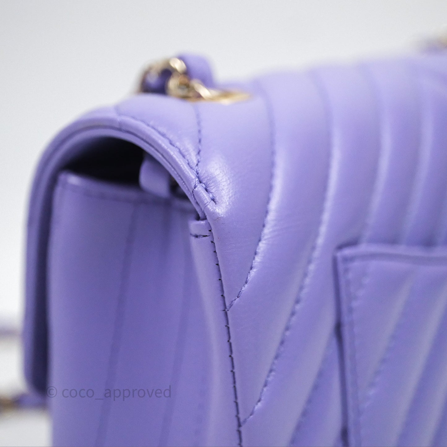 Chanel Quilted Mini Rectangular Chevron Purple Lambskin Gold Hardware