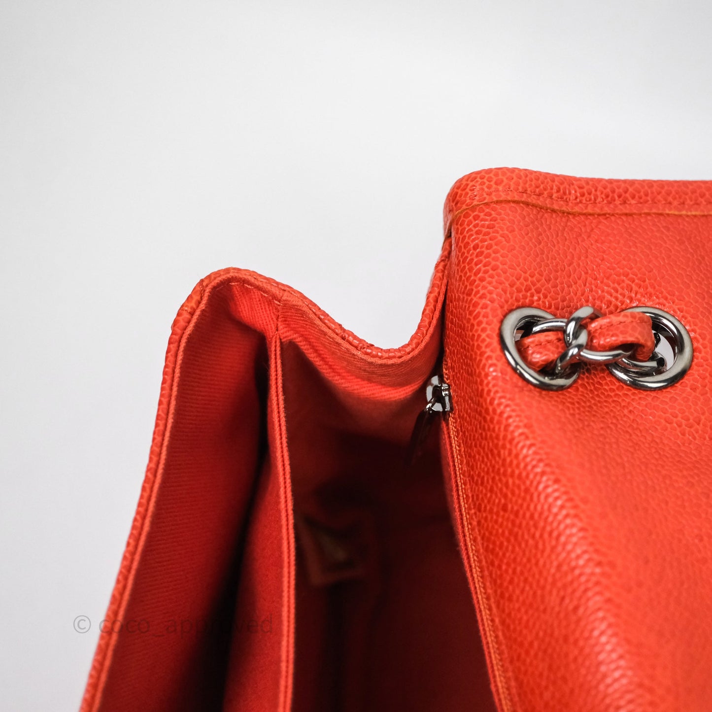 Chanel Flap Bag Caviar Orange Silver Hardware