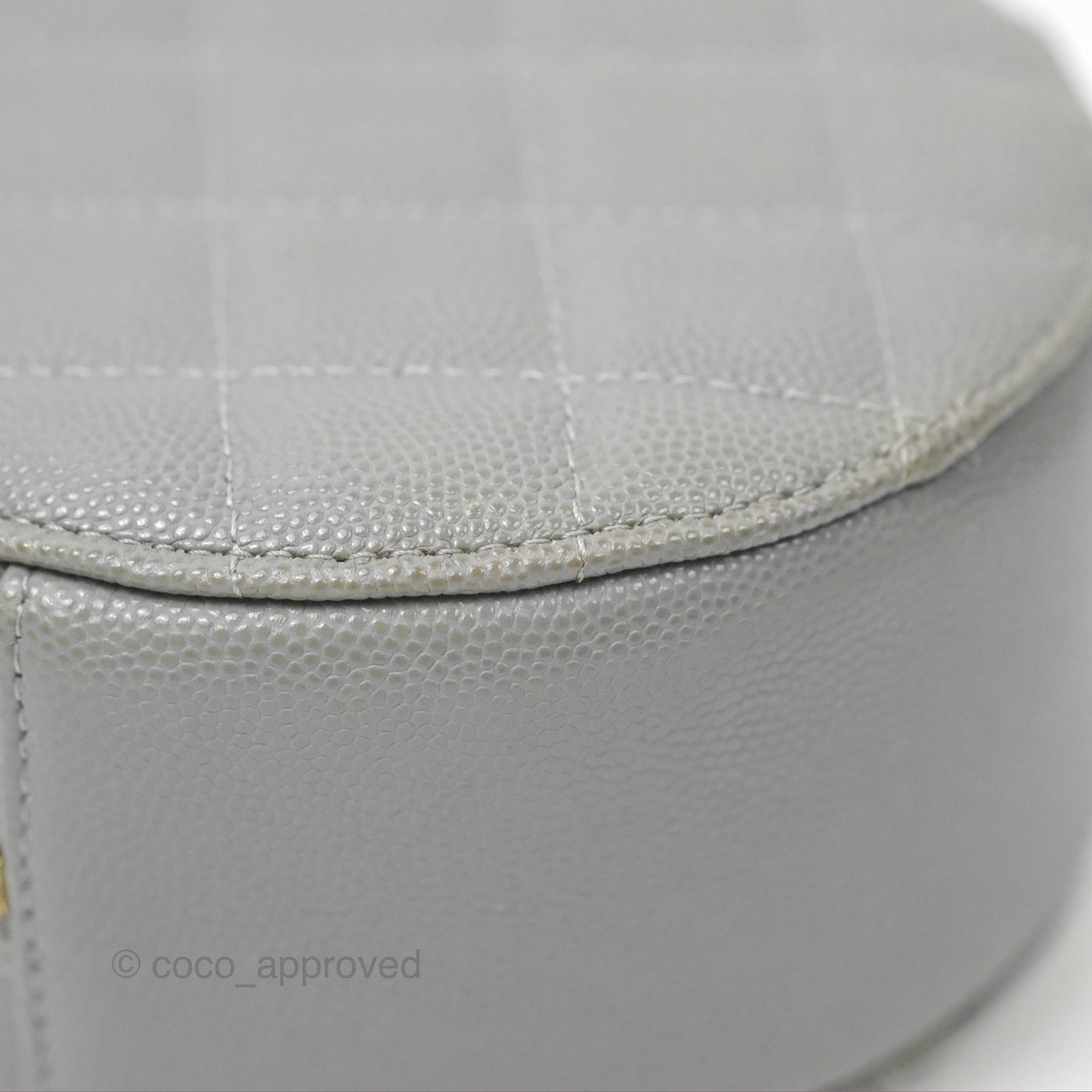 Chanel Classic Quilted Round Clutch With Chain Grey Caviar Gold Hardware