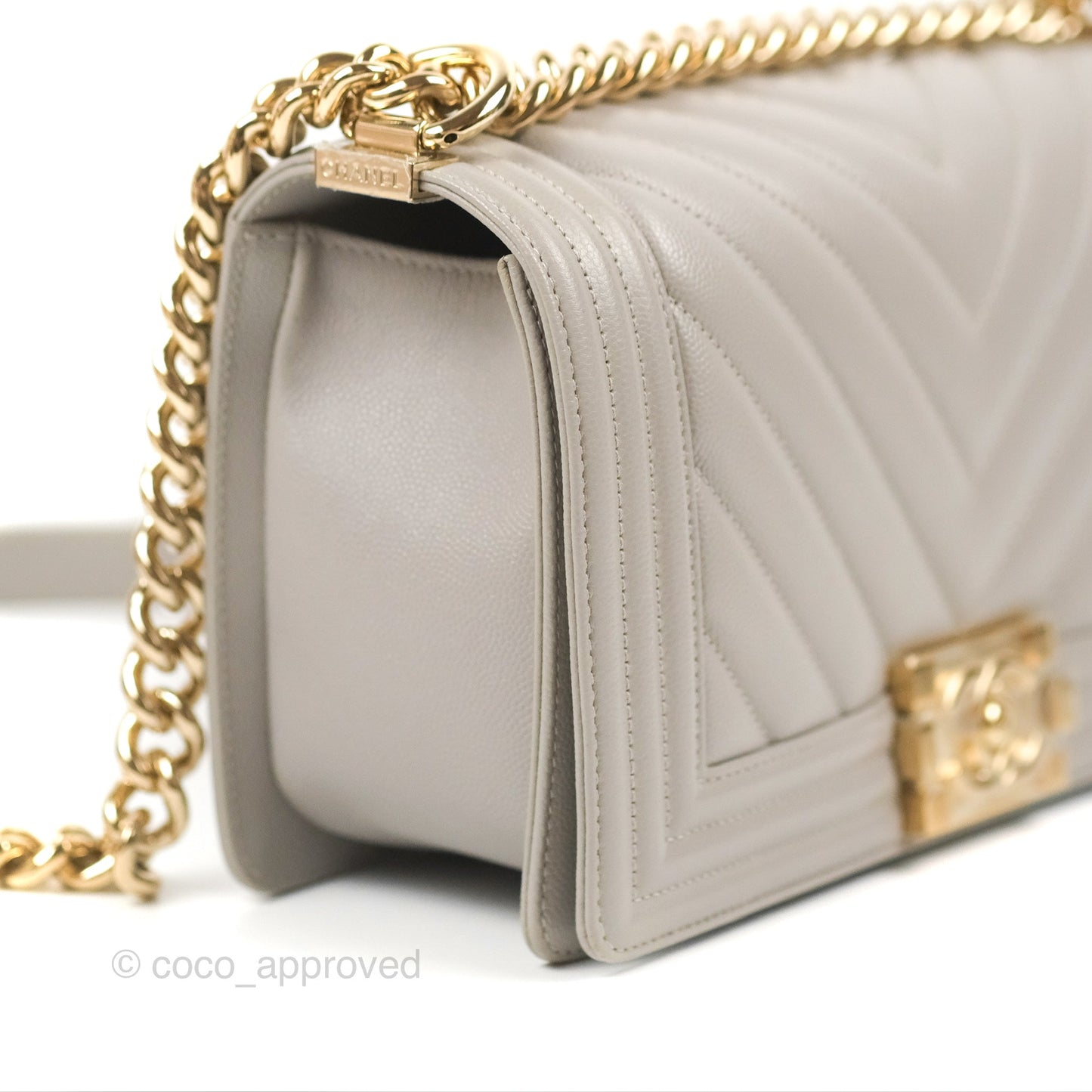 Chanel Medium Boy Chevron Grey Caviar Gold Hardware