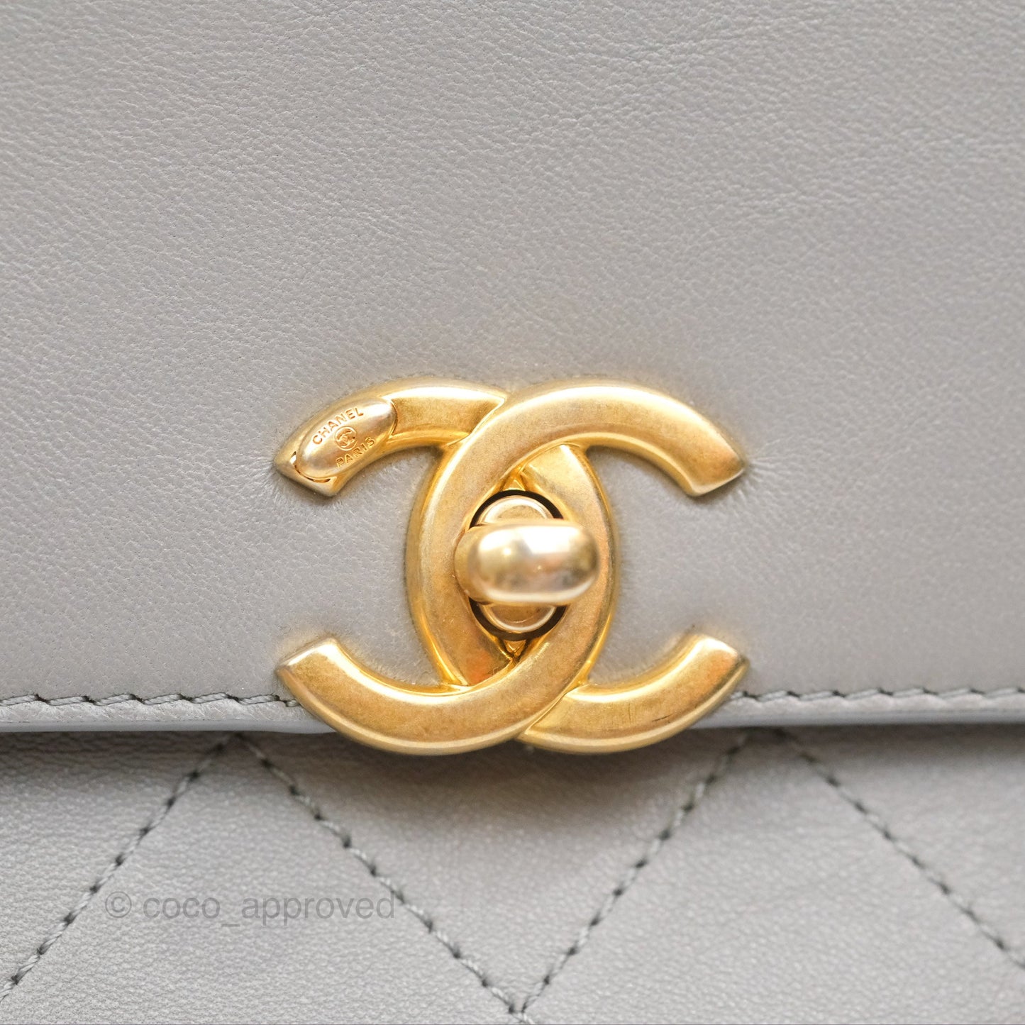 Chanel Small Quilted Coco Luxe Flap Bag Grey Calfskin Aged Gold Hardware