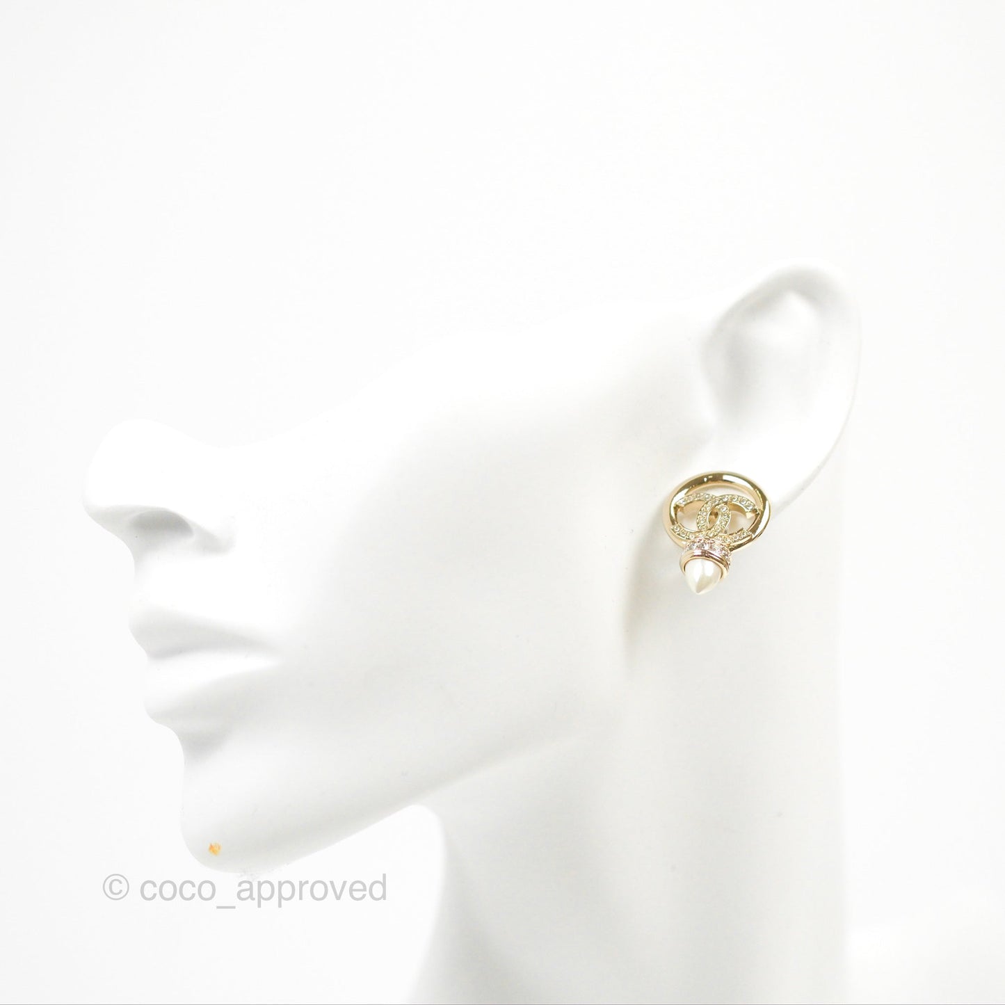 Chanel CC Crystal Pearl Earrings Gold Tone 22C