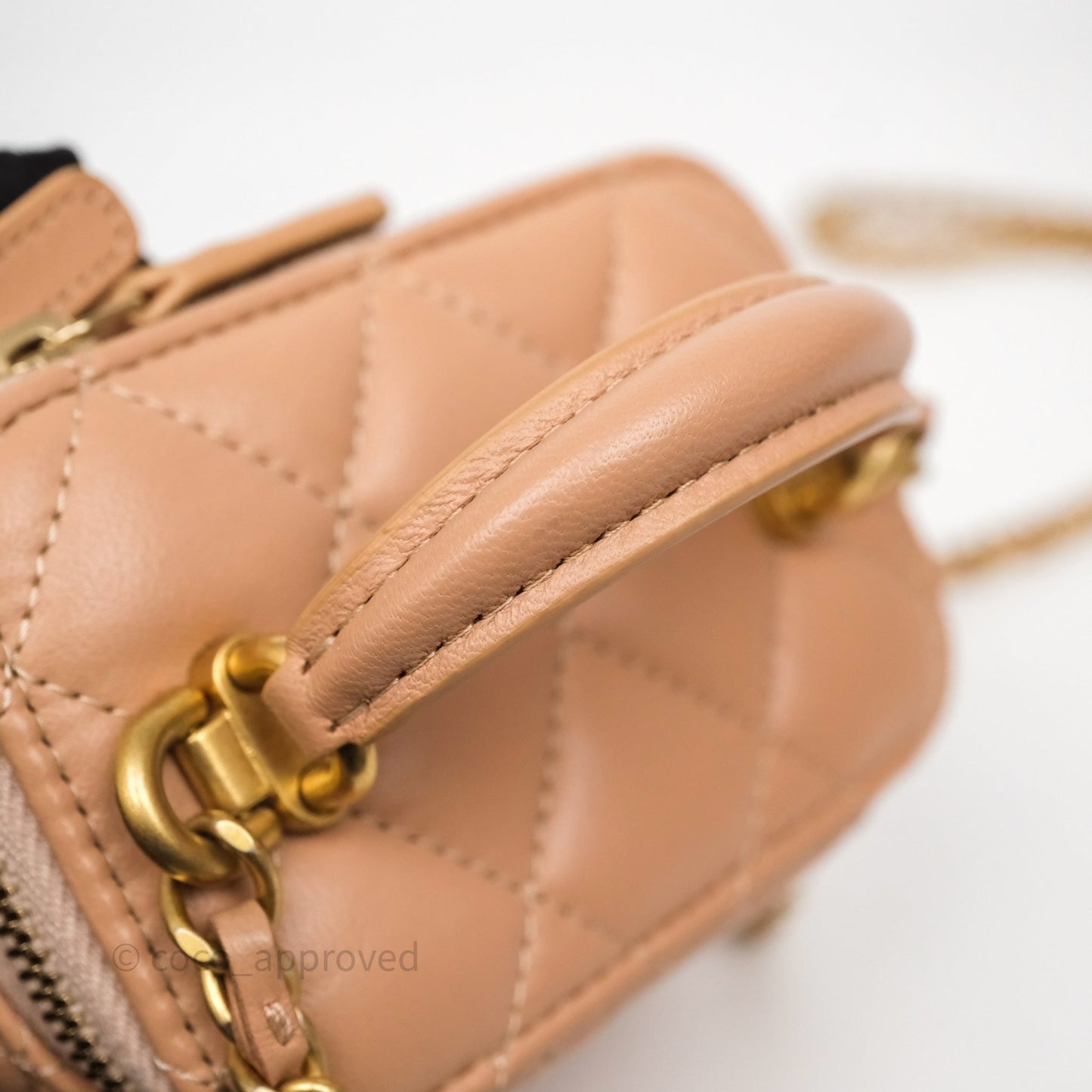 Chanel Mini Top Handle Vanity With Chain Beige Lambskin Aged Gold Hardware