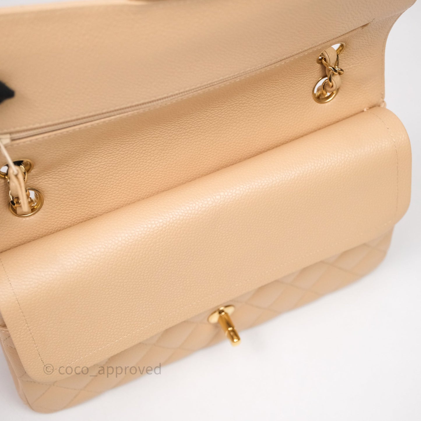 Chanel Classic M/L Medium Flap Quilted Beige Caviar Gold Hardware