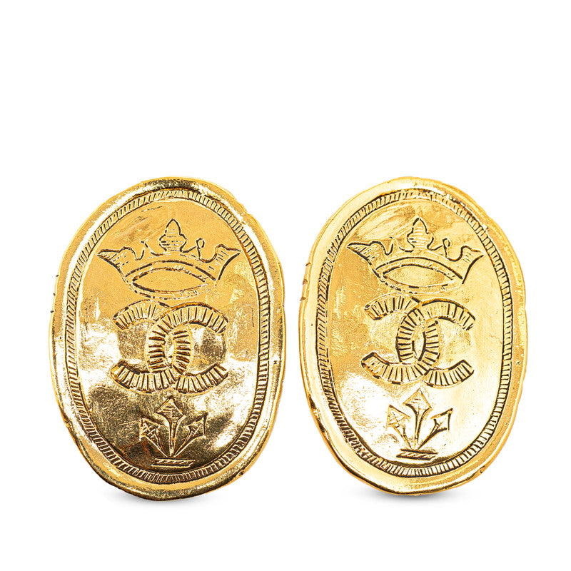 Chanel Logo Crown Coco Mark Earrings G Plated  Chanel