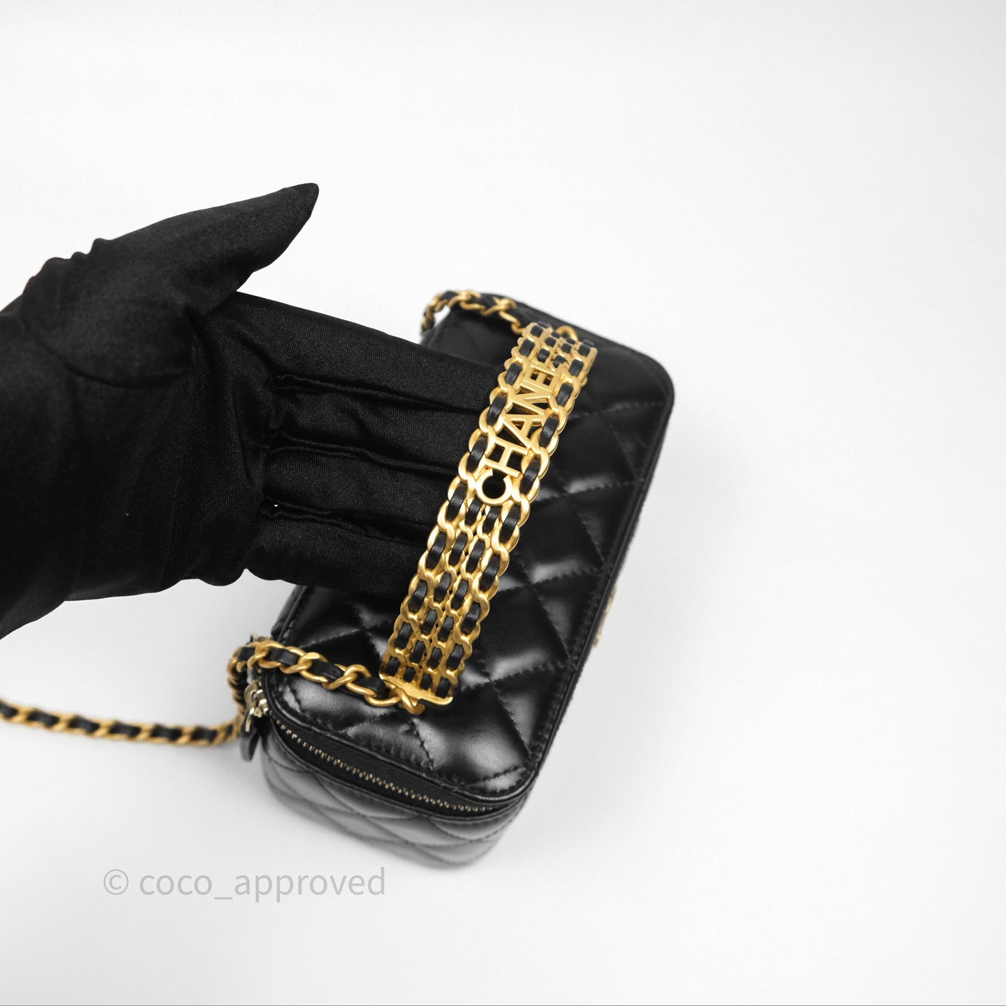 Chanel Vanity Rectangular with Top Handle Black Lambskin Aged Gold Hardware