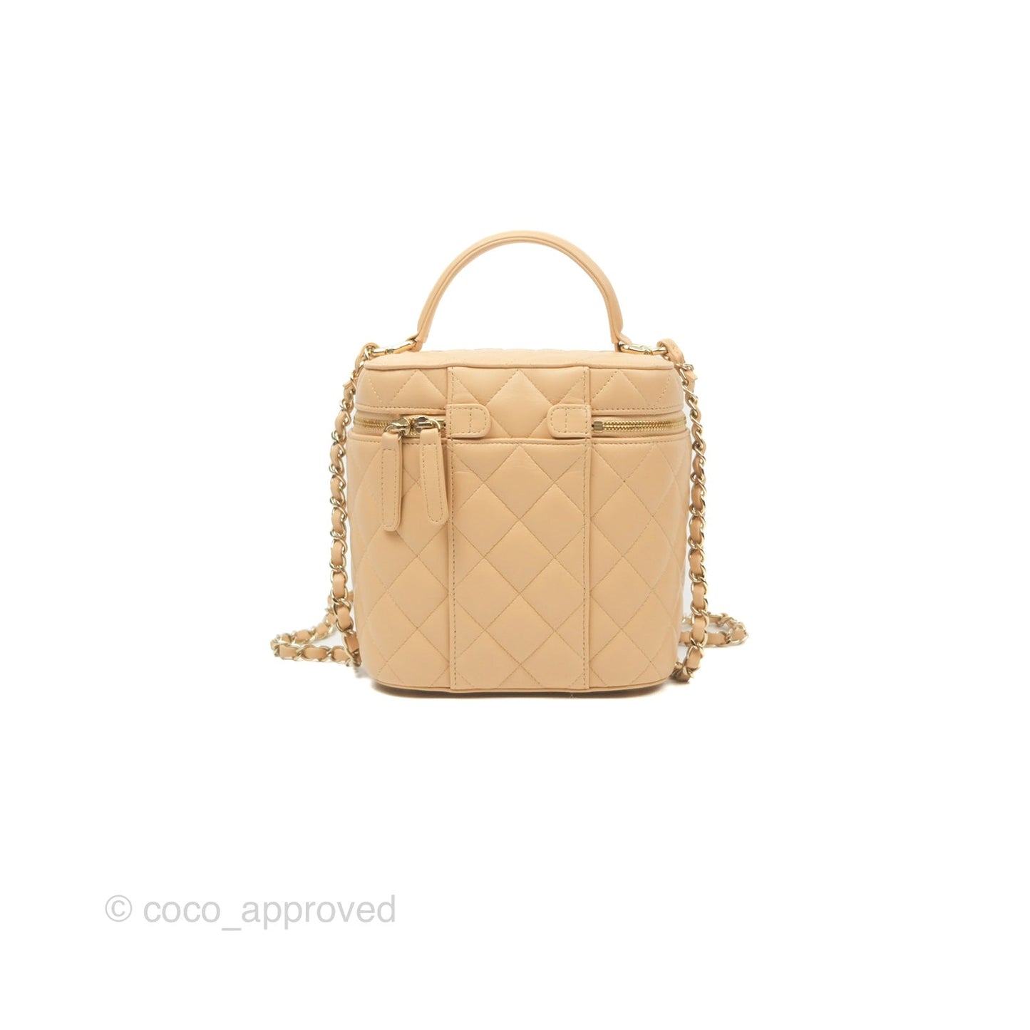 Chanel Small Quilted Top Handle Vanity Case Beige Lambskin Gold Hardware