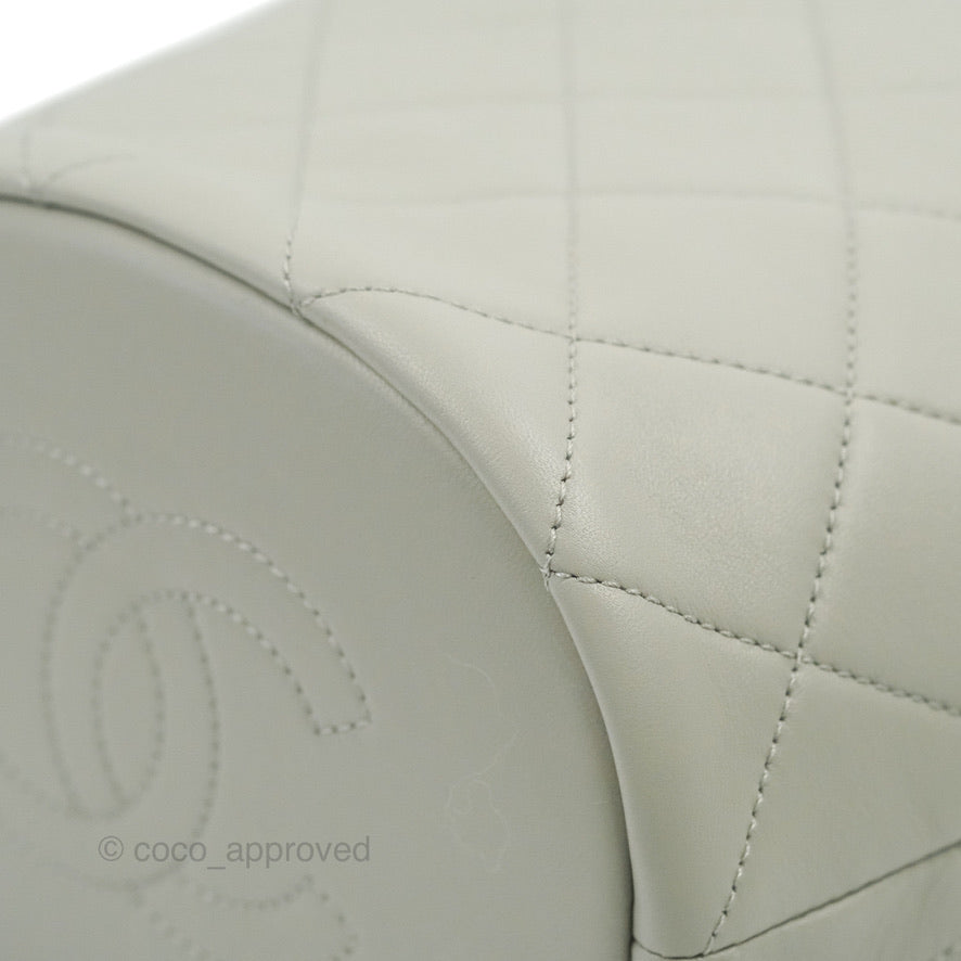 Chanel Quilted Drawstring Bucket Bag Grey Lambskin Gold Hardware 22C