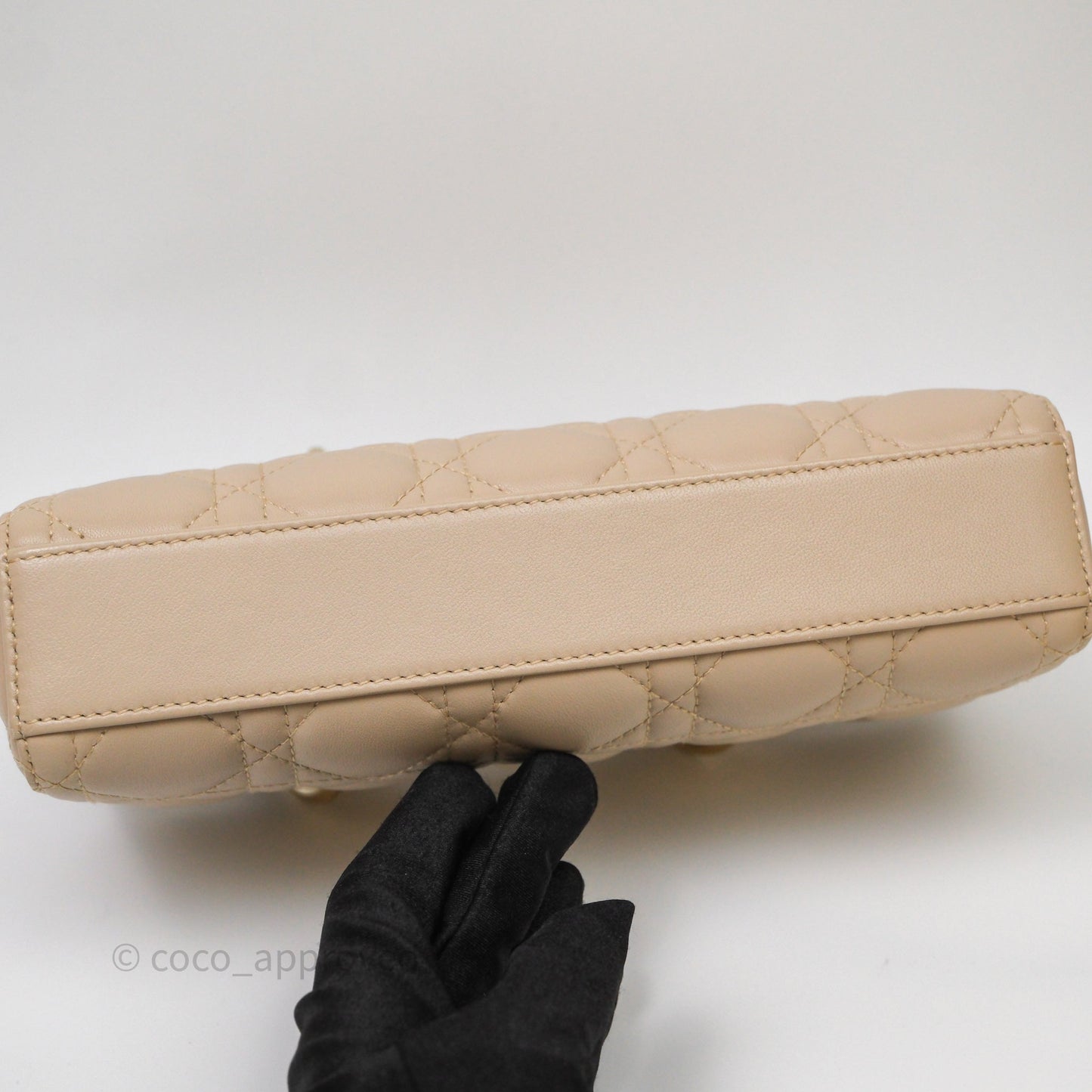 Christian Dior Small Lady D-Joy Powder Beige Cannage Lambskin Gold Hardware
