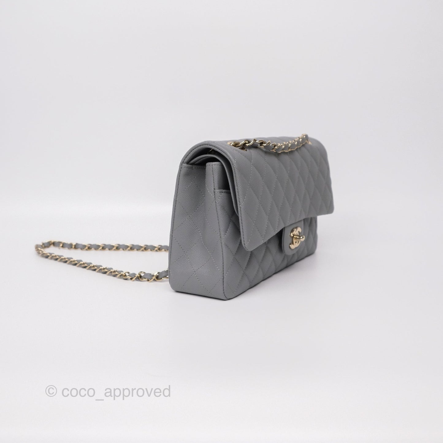 Chanel Classic M/L Medium Flap Quilted Grey Caviar Gold Hardware