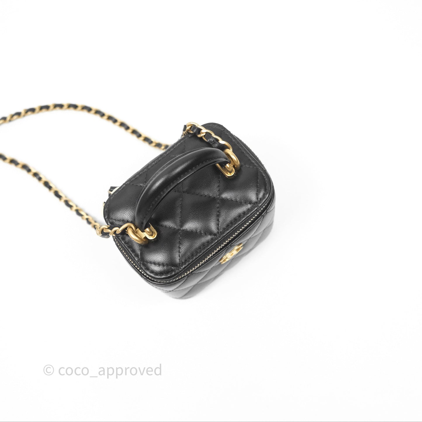Chanel Mini Top Handle Vanity With Chain Black Lambskin Gold Hardware