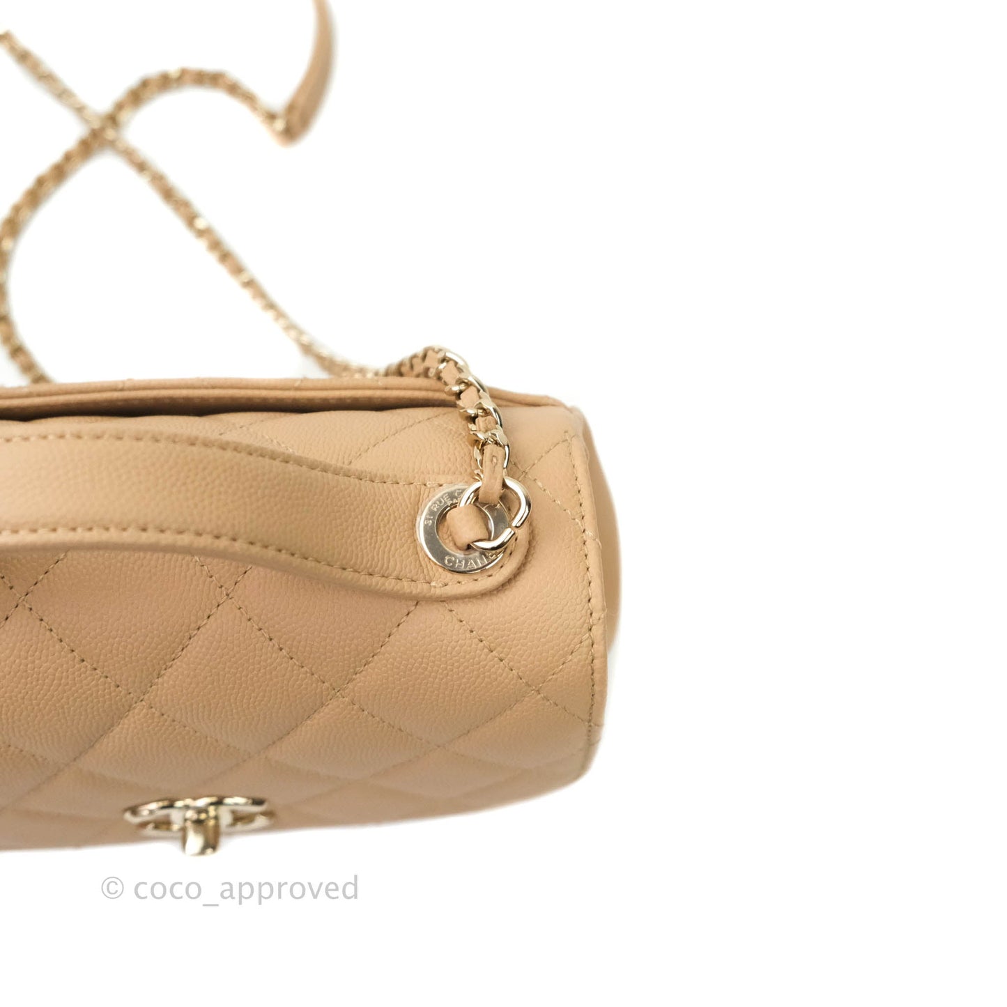 Chanel Quilted Small Business Affinity Flap Beige Caviar Light Gold Hardware