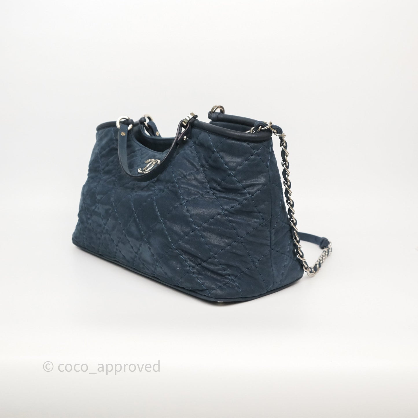 Chanel Small Sea Hit Tote Navy Iridescent Calfskin Silver Hardware
