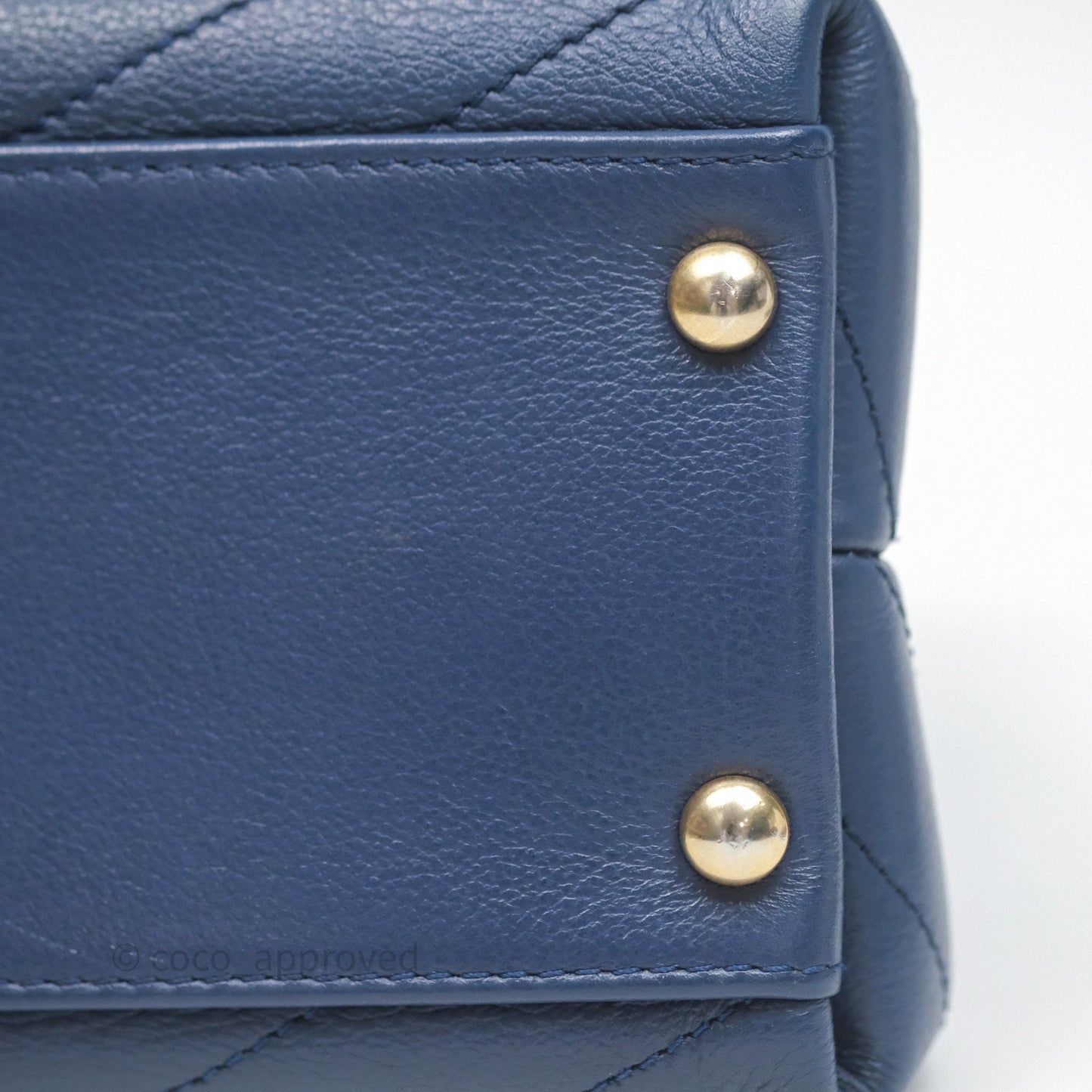 Chanel Small Chevron Python Chic Top Handle Flap Blue Calfskin Gold Hardware
