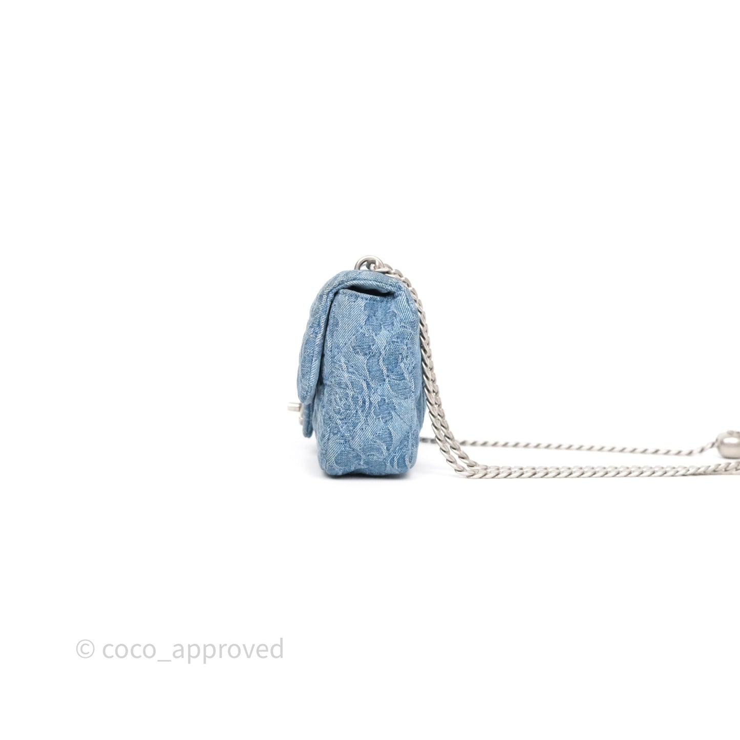 Chanel Mini Camellia Printed Heart Crush Flap Bag Blue Denim Aged Silver Hardware