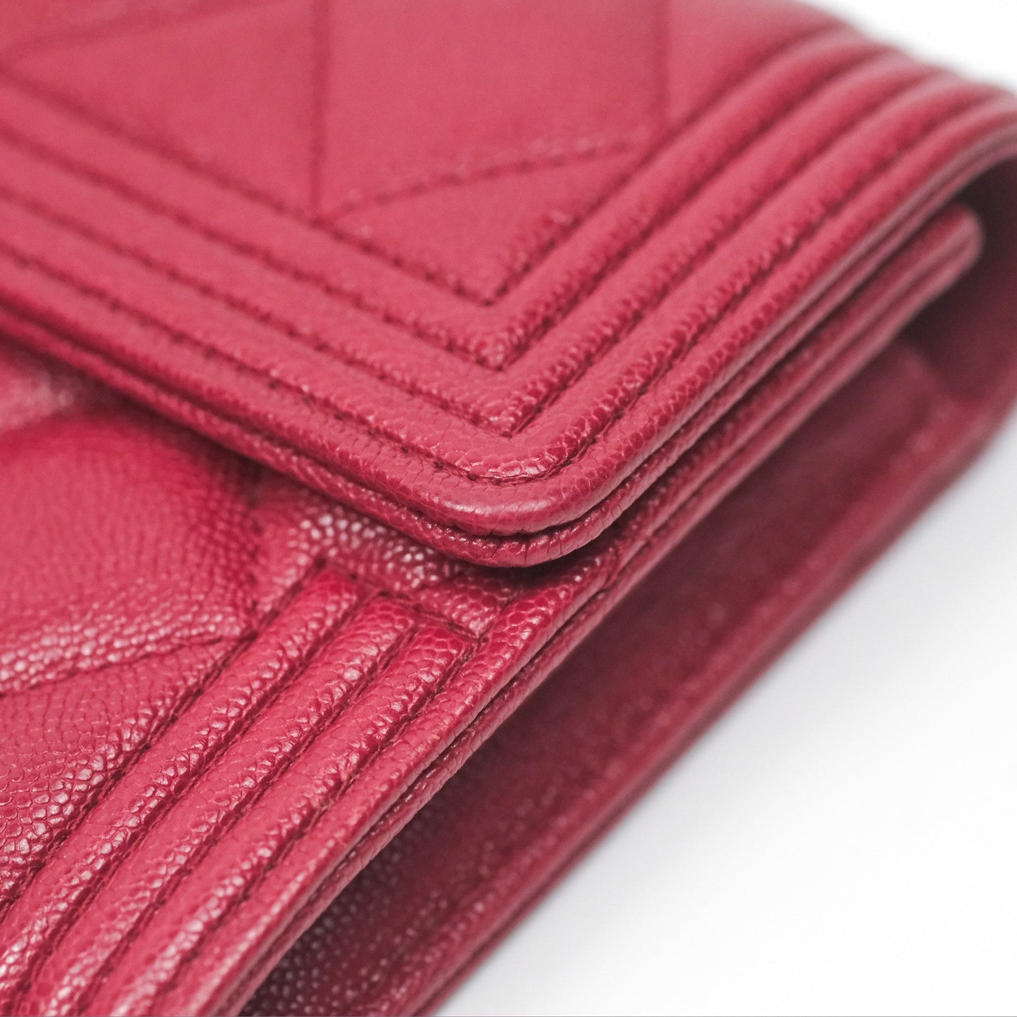 Chanel Quilted Boy Flap Long Wallet Dark Red Caviar Aged Gold Hardware