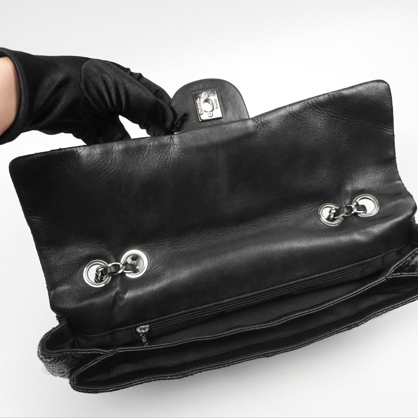 Chanel Quilted Ultimate Stitch Flap Bag Matte Python Black Silver Hardware