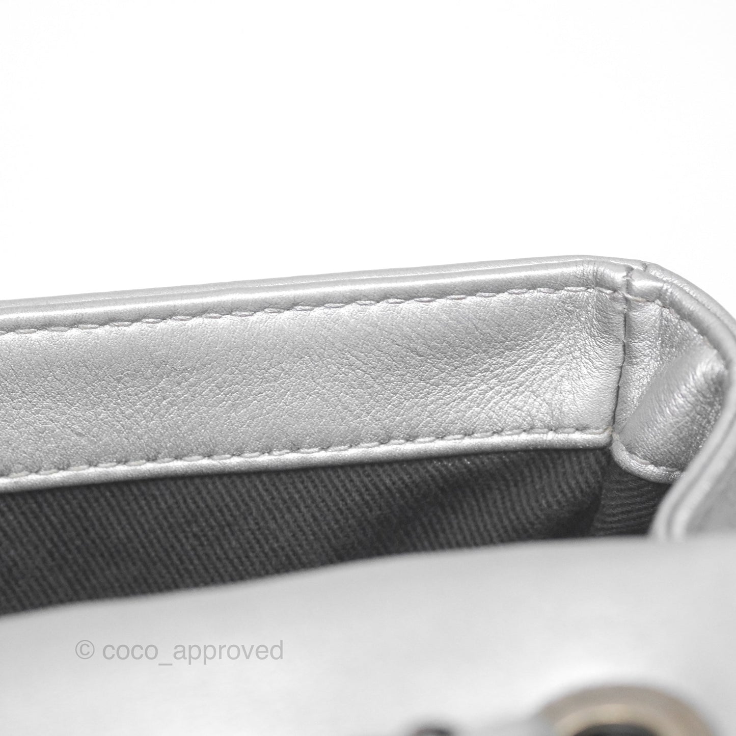 Chanel Medium Single Flap Embossed Metallic Silver Lambskin Ruthenium Hardware
