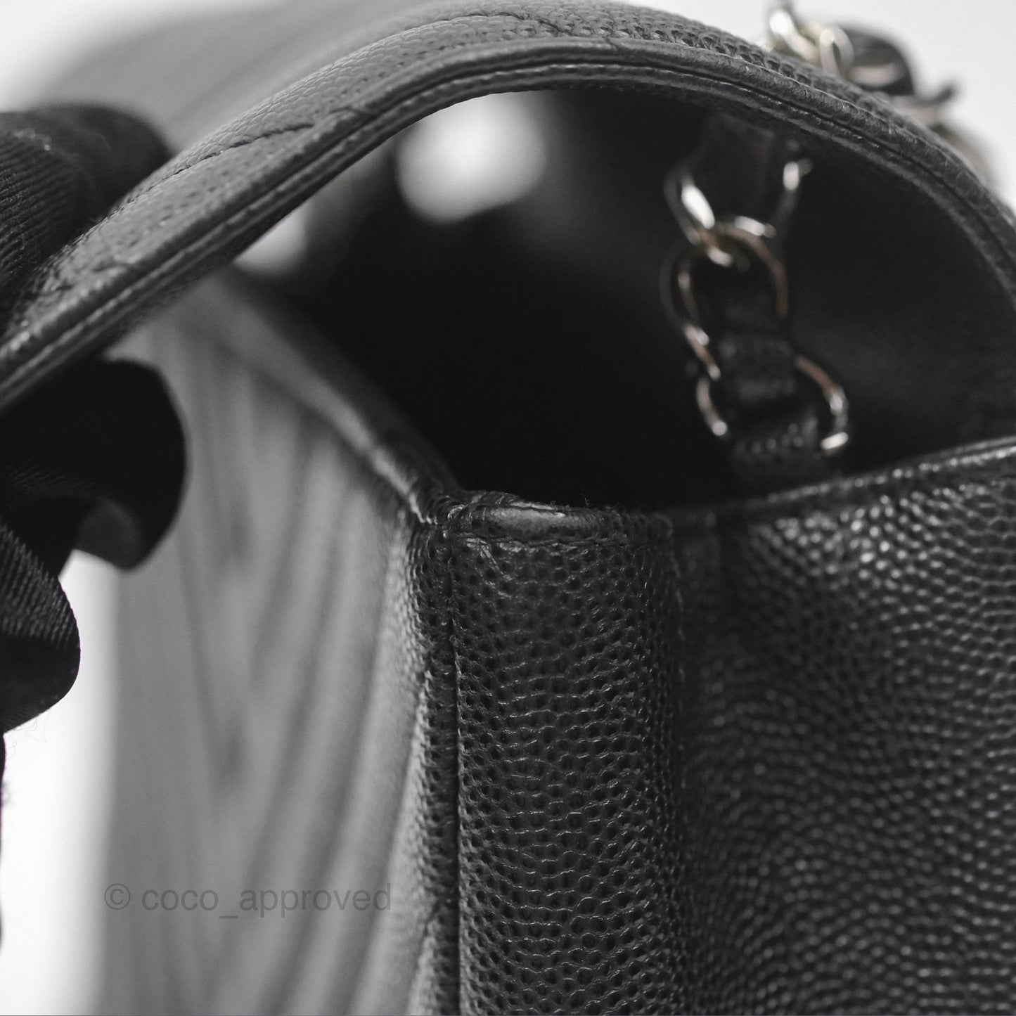 Chanel Mini Square Chevron Black Caviar Silver Hardware