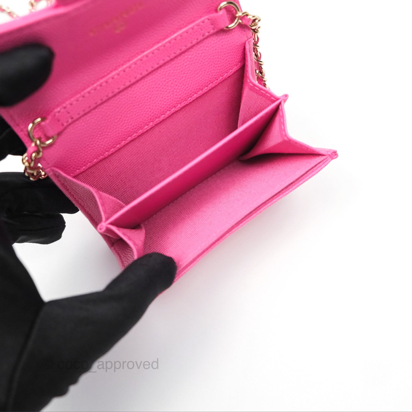 Chanel Mini Wallet With Chain Pink Caviar Gold Hardware