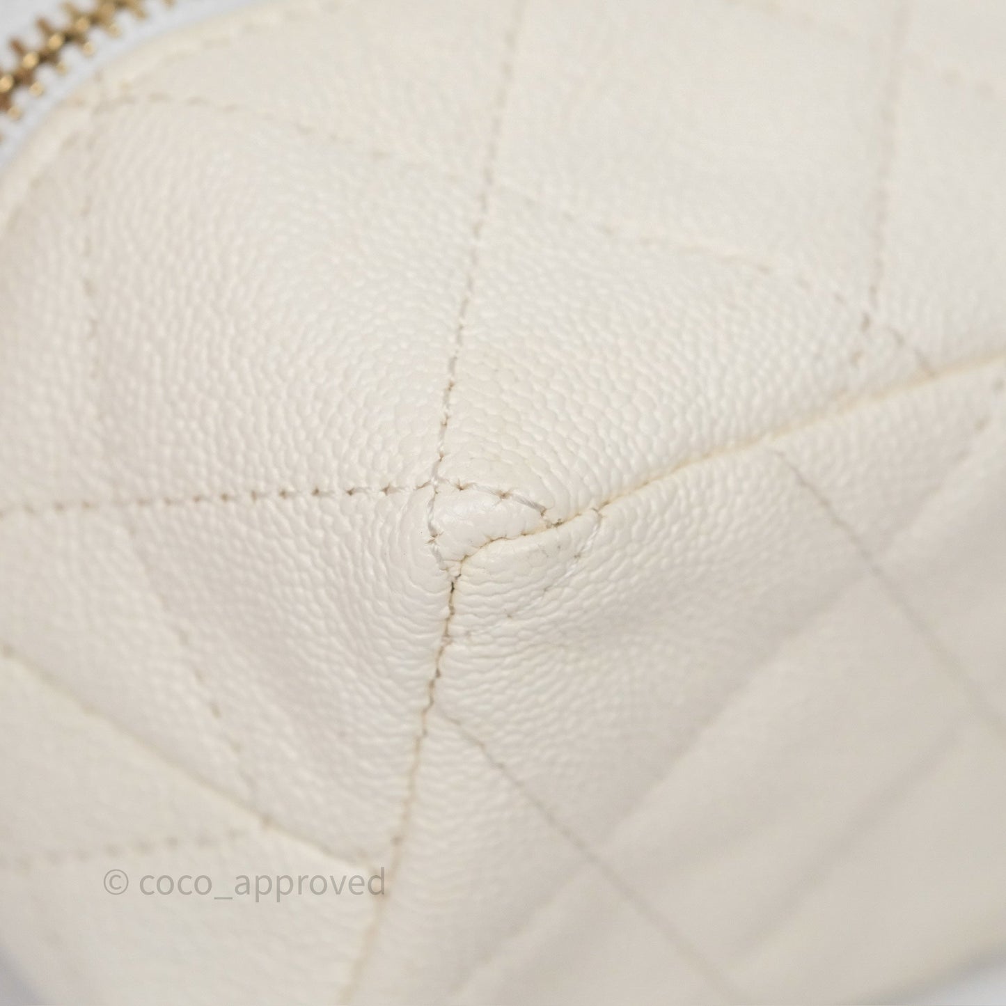 Chanel Quilted Mini Top Handle Vanity With Chain Ivory Caviar Aged Gold Hardware