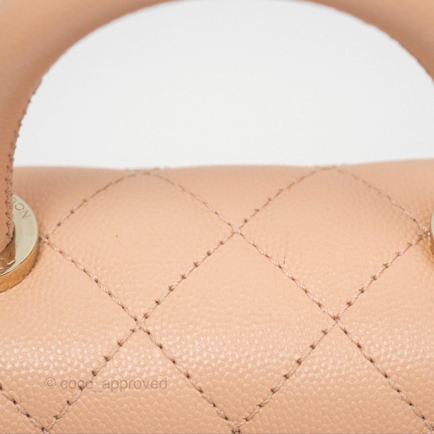 Chanel Quilted Mini Coco Handle Caviar Pink Beige Gold Hardware