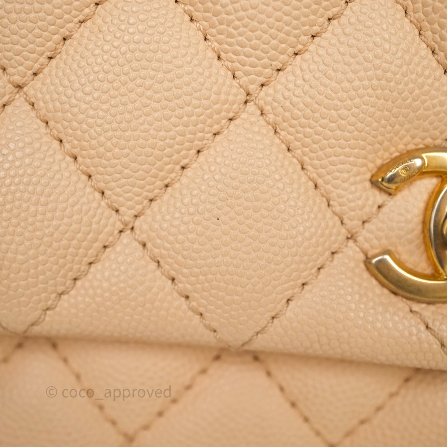 Chanel Small Coco Handle Quilted Beige Caviar Aged Gold Hardware