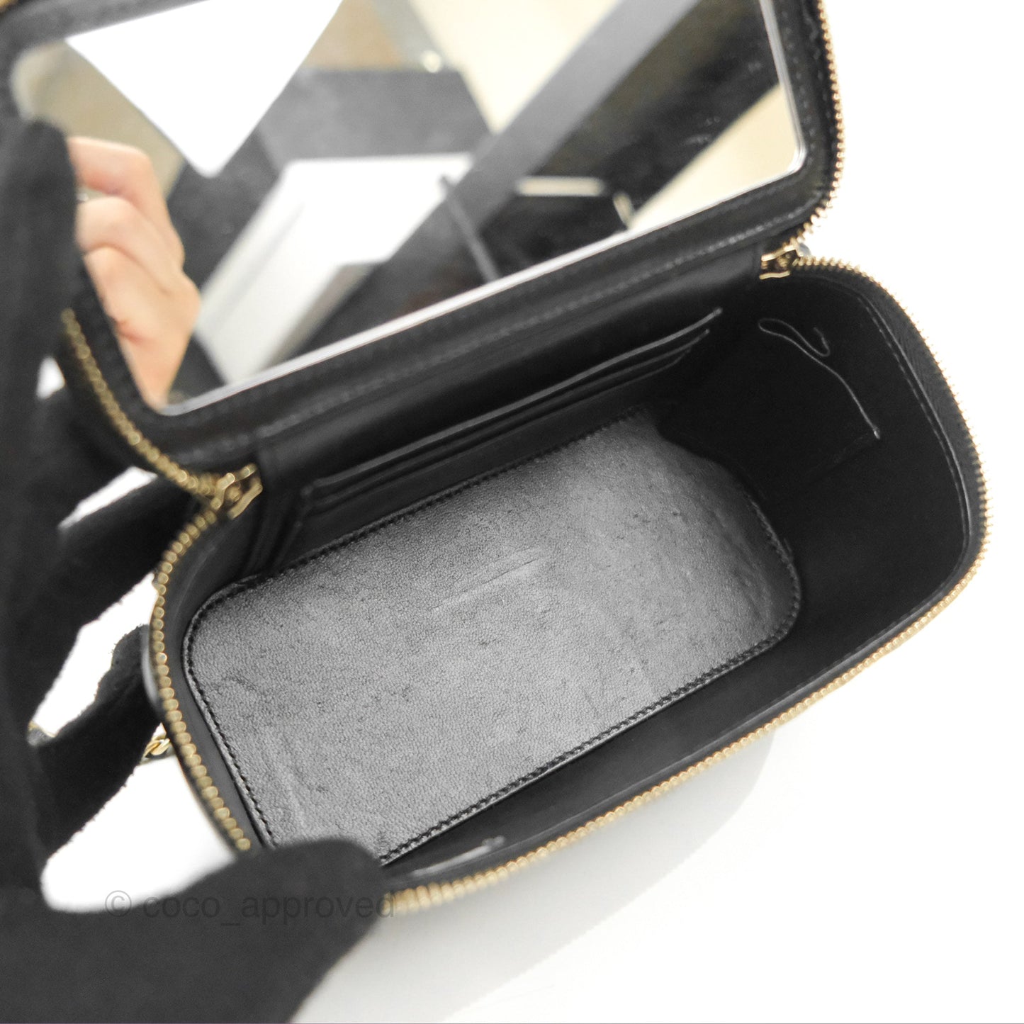Chanel Vanity Rectangular Metal Top Handle Black Lambskin Aged Gold Hardware 22B