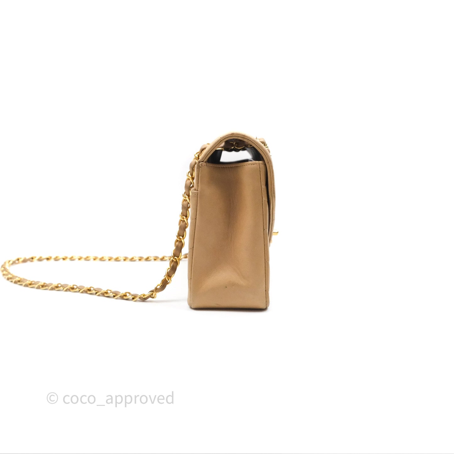 Chanel Vintage Medium Flap Chevron Beige Lambskin 24K Gold Hardware