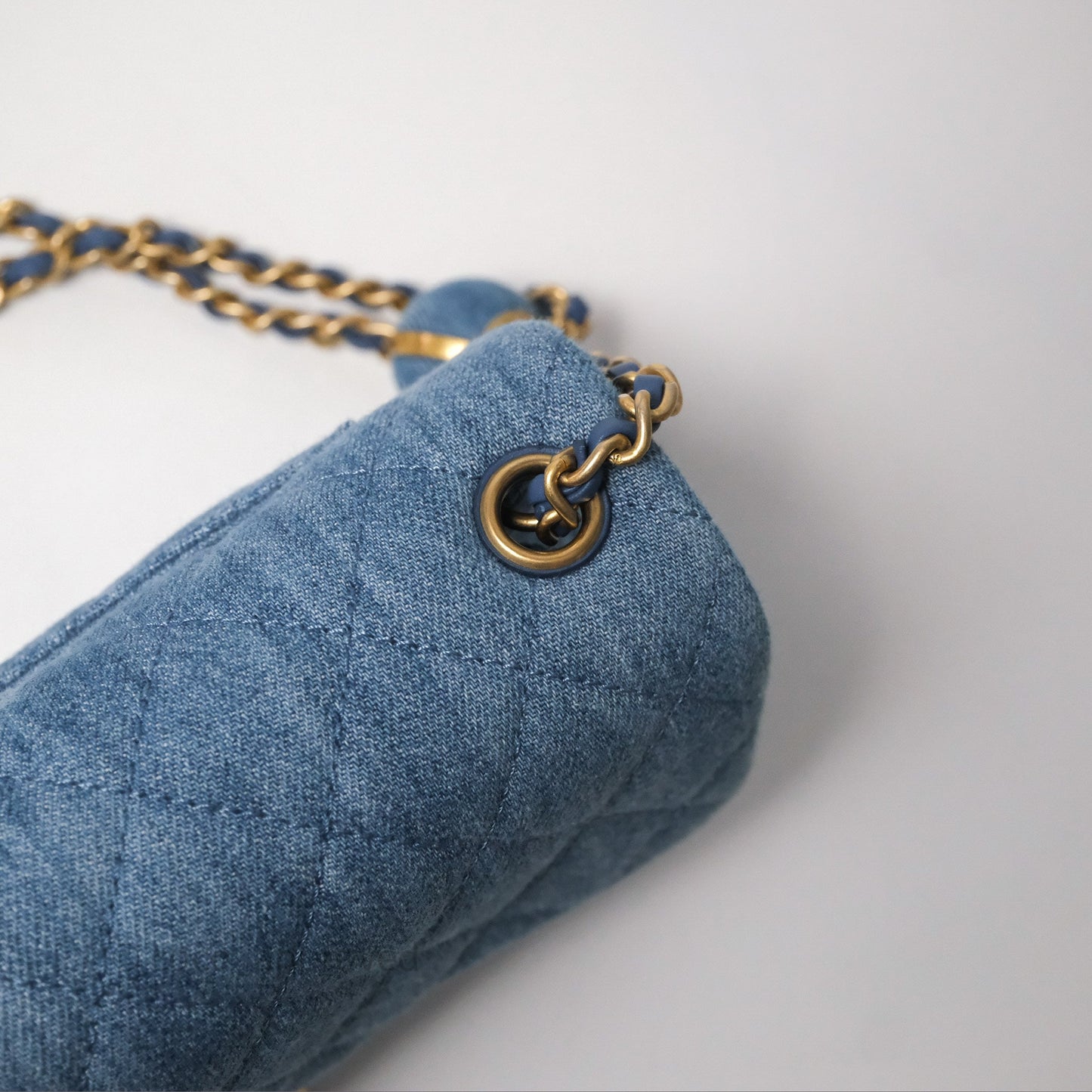 Chanel Mini Rectangular Pearl Crush Flap Quilted Denim Aged Gold Hardware