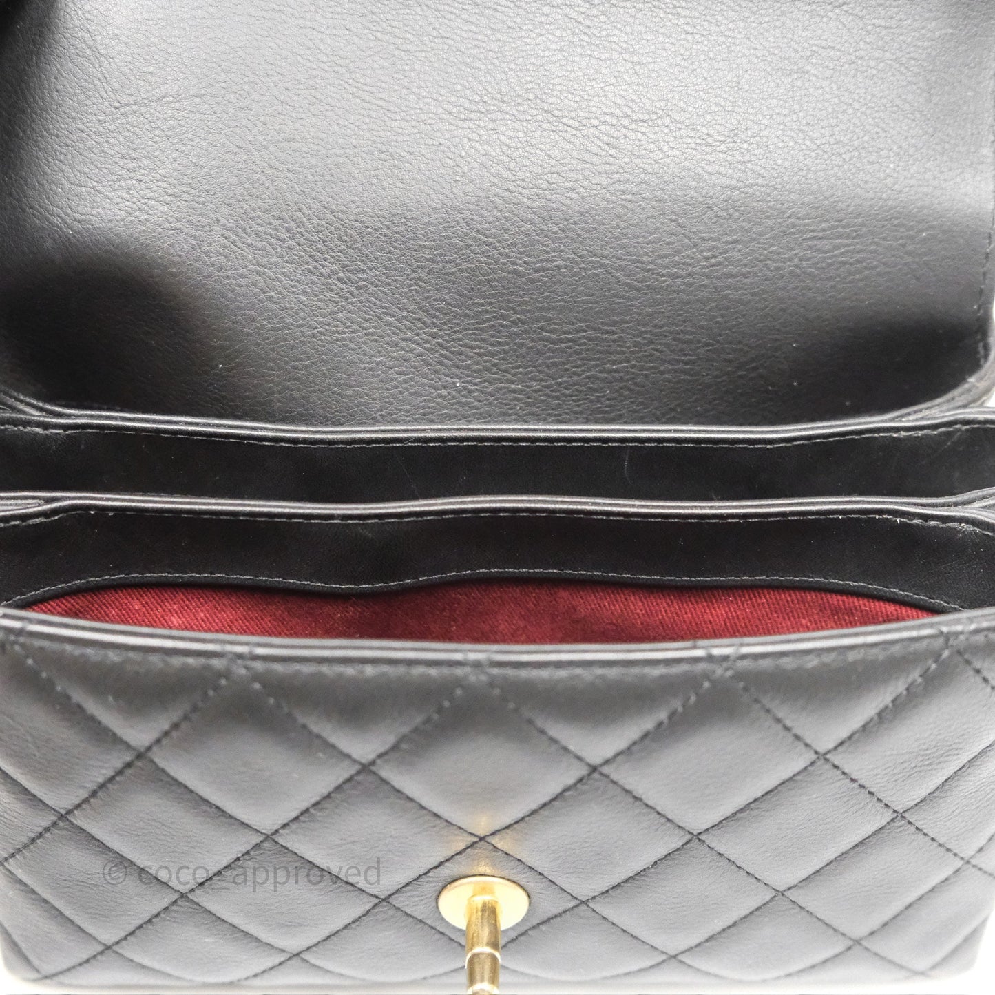 Chanel Side Chain Compartment Flap Black Calfskin Aged Gold Hardware