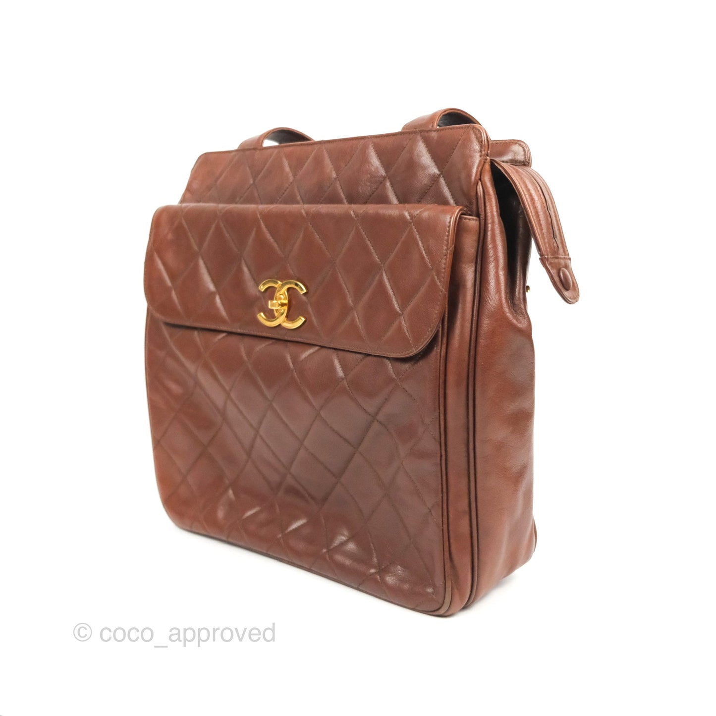 Chanel Vintage Tote Bag Quilted Brown 24K Gold Hardware