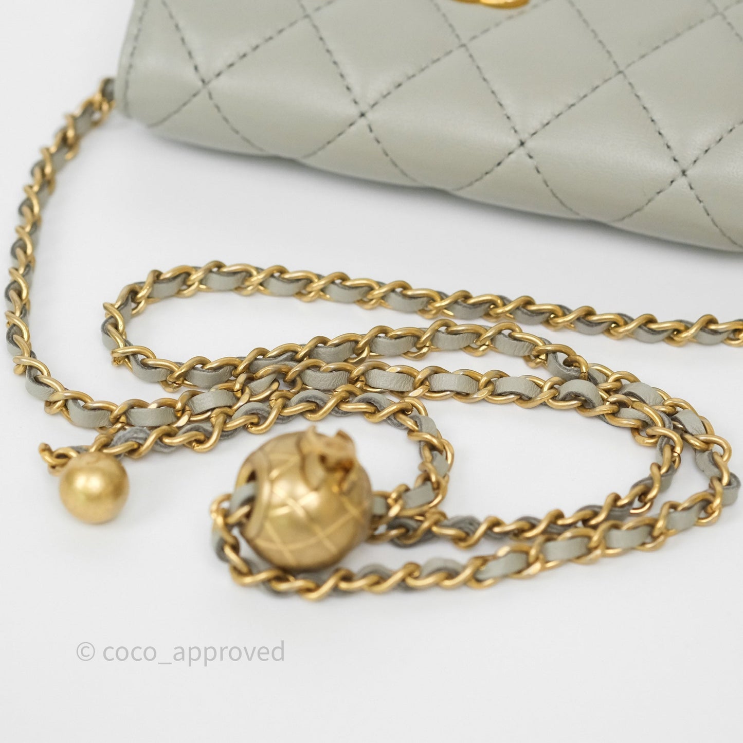 Chanel Pearl Crush Mini Clutch Belt Bag Grey Lambskin Aged Gold Hardware