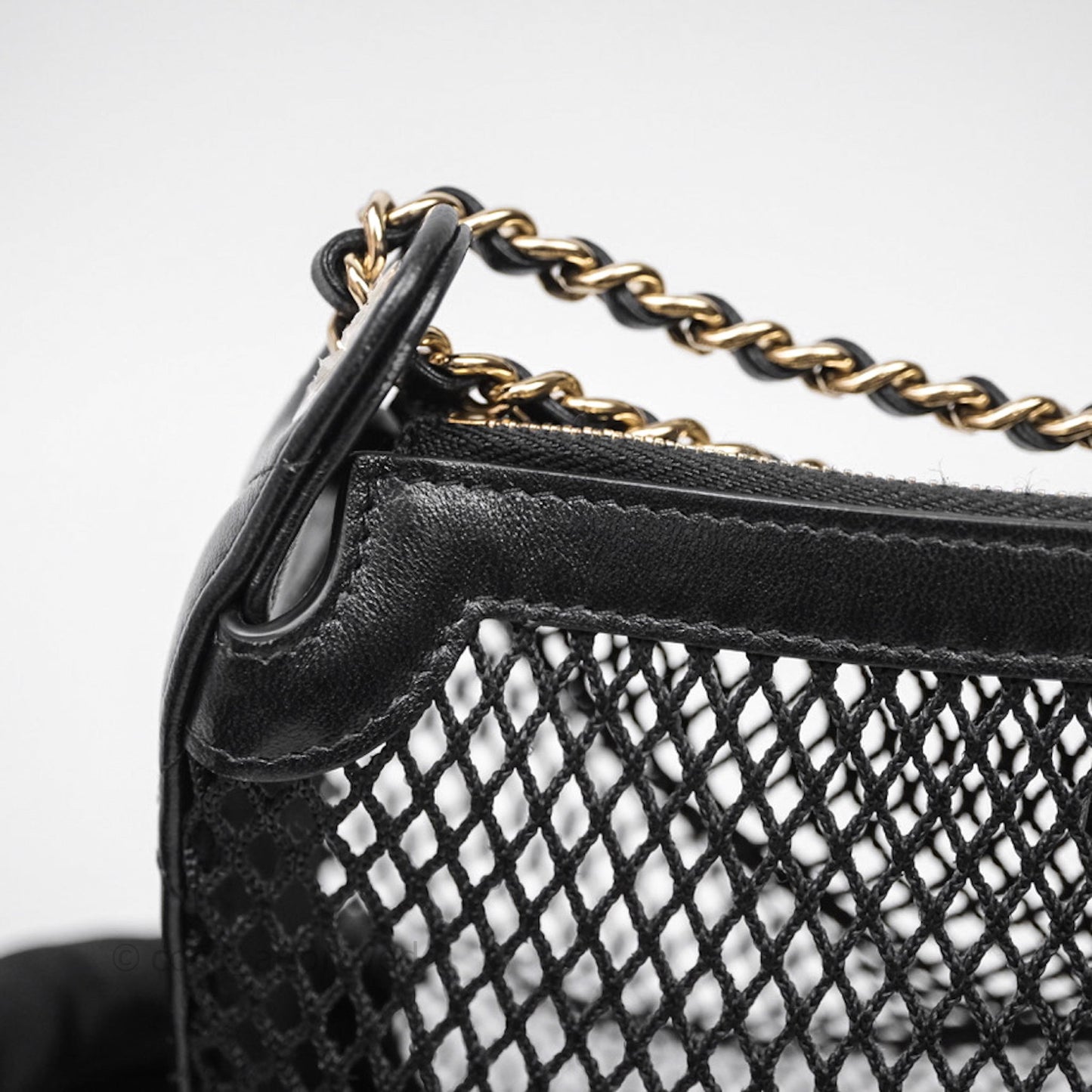 Chanel Mesh Clutch With Chain Black Shiny Lambskin Gold Hardware