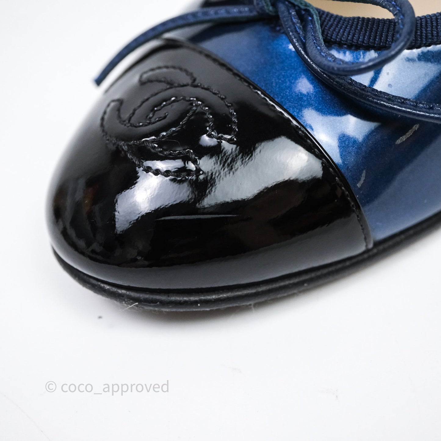 Chanel Ballerina Patent Leather Flats Navy/ Black Size 38.5