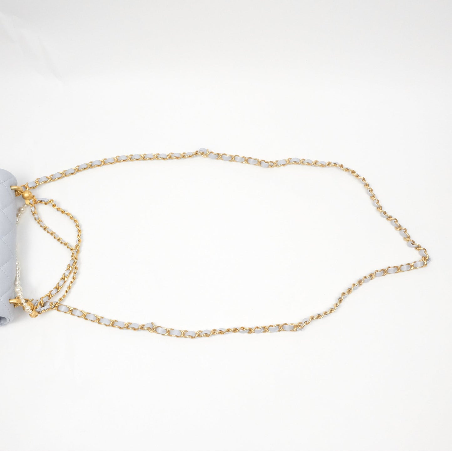 Chanel Pearl Chain Mini Flap Bag Pearly Light Blue Lambskin Aged Gold Hardware 24P