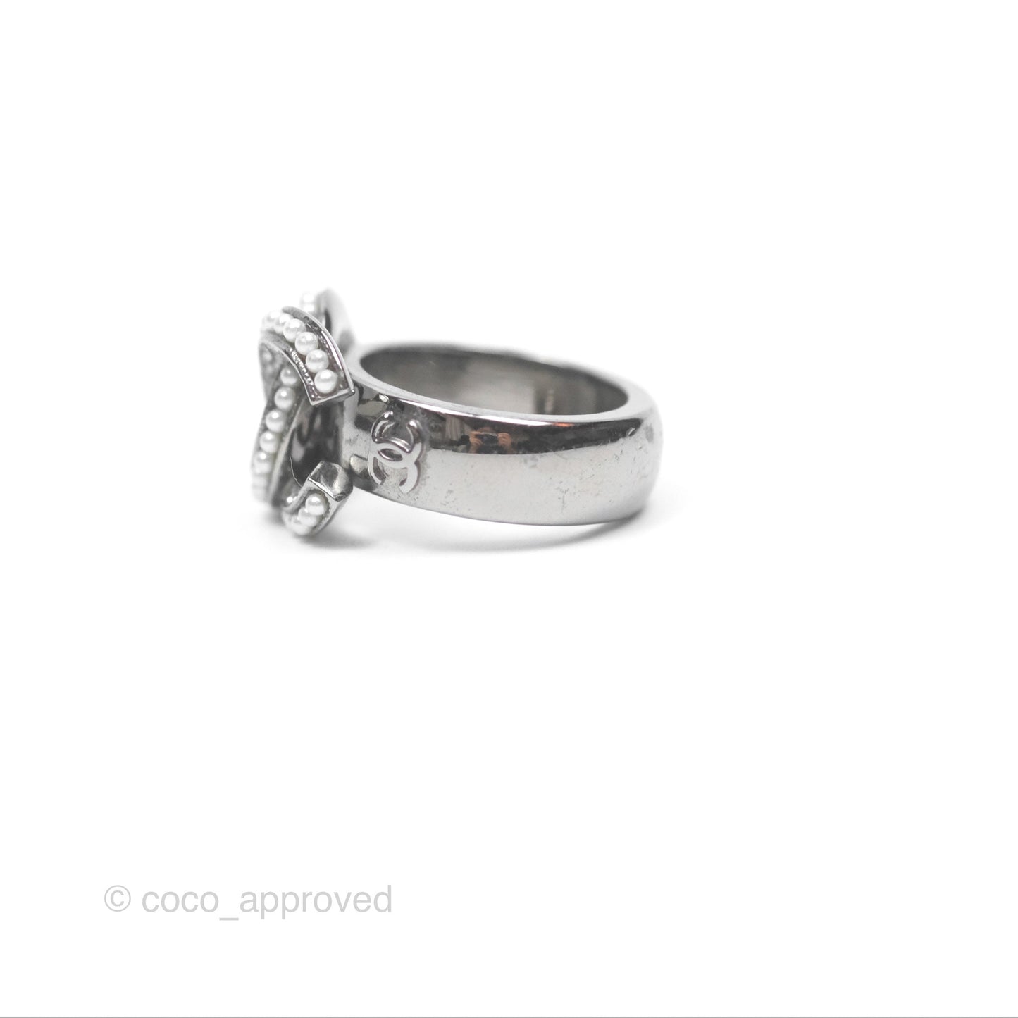 Chanel CC Ring Brushed Silver Tone 10A
