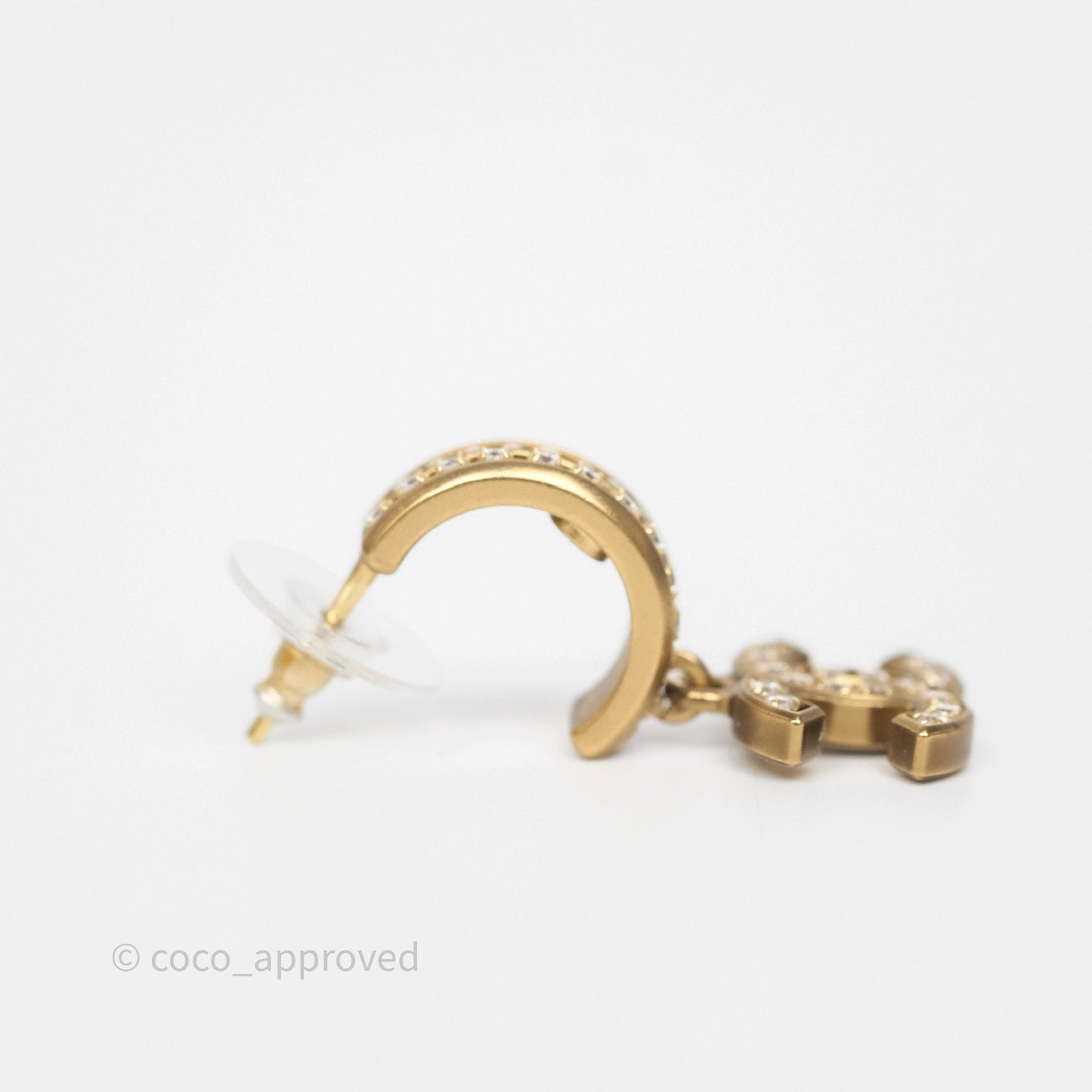 Chanel CC Crystal Pearl Hoop Earrings Gold Tone 21C