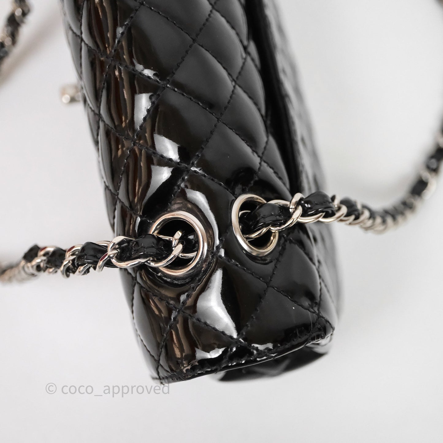Chanel Quilted Medium Flap Black Patent Silver Hardware